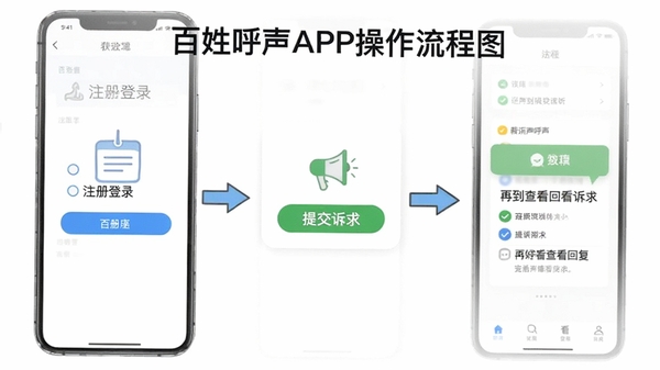 ���պ���APP��������ͼ��չʾ��ע���¼���ύ�����ٵ��鿴�ظ����������裬����������