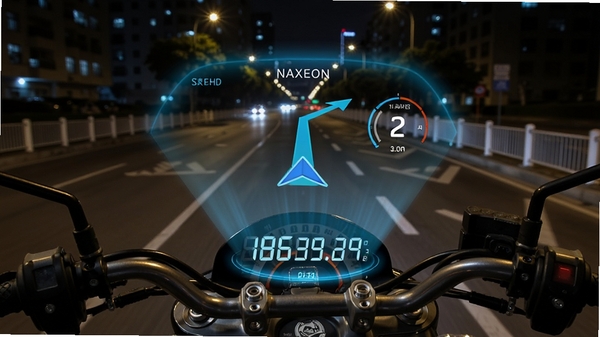 NAXEON����HUḐͷ��ʾ������ʾ��Ħ�г��Ǳ����Ϸ�Ͷ�䵼����ͷ�복�����֣�ҹ����е�·��������ɫ�Ƽ����Σ�дʵ���