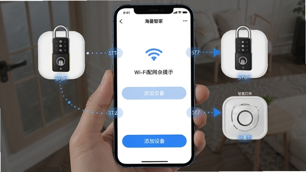 �����Ǽ�APP�����豸���������ͼ����ֻ���Ļ��ʾ�������豸����ť��Wi-Fi������ʾ���Ա������������ʹ�����ͼ�꣬����ɫ��������ɫ��������ָʾ