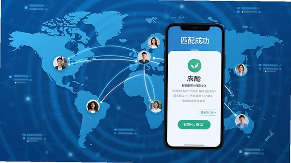Language Exchange��������ƥ�������棬ȫ���ͼ����ʾ����û�ͷ�����ߣ���ɫ�Ƽ��б������ֻ���Ļչʾƥ��ɹ�ҳ�棬�������·��