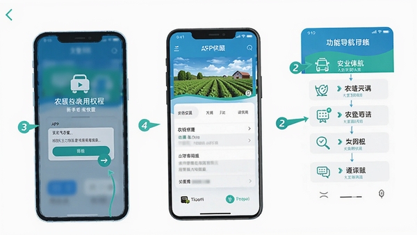 ũ�Ѽ�APP���ְ�װʹ�ý̳�ʾ��ͼ�������ֻ�Ȩ�����ý��桢APP�����桢���ܵ�����ע��������������ƽ����Ʒ������ɫ��������ʸ��ͼ