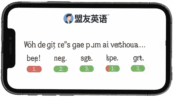 ����Ӣ�����������ֽ��棬�ֻ���Ļ��ʾһ��Ӣ�ľ��ӣ�ÿ�������·��в�ɫ���ֱ�ǣ���ɫ����ɫ��ע����׼ȷ�ȣ����涥����ʾ������Ӣ�logo������Ϊ��ɫ�����