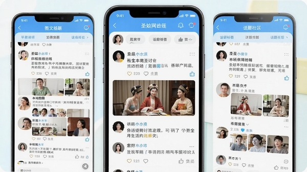 ʥ��������������̳����APP���棬չʾͬ��Ȧ�ӡ�ͼ�ķ����ͻ����ǩ���ܣ��ֻ���Ļ����ʾ���ֵı������������û��������޳������������������죬ͻ���罻������Χ