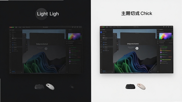 Light软件深色模式与浅色模式对比展示,同一界面两种配色方案,突出主题切换功能,画面简洁现代