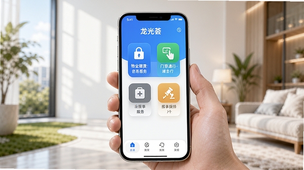 ������APP������չʾ�ǻ����������ܣ�������ҵ�ɷѡ��Ž�ͨ�С����±��޵�ͼ�꣬�ִ���Լ����ֻ���Ļչʾ��������Ⱦ���Ƽ���������н�ϣ�������������