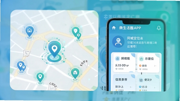 ΢����ȦAPPͬ�Ƕ�λ����ʾ��ͼ����ͼ�ϱ�ע�����Ϣ�㣬�ֻ�������ʾ����������Ϣ�Ƽ����Ƽ��ж�λͼ�꣬����ɫ��������ִ����