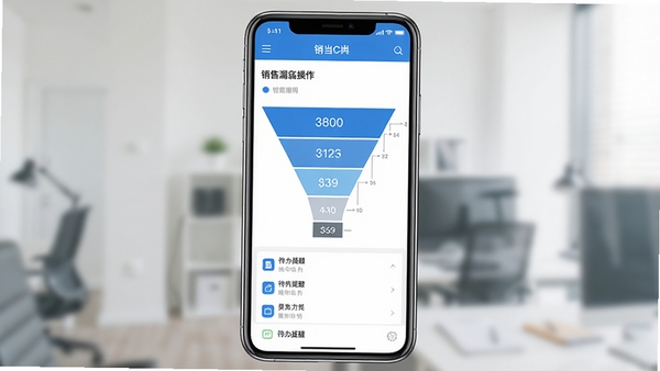�鵱CRM�ƶ��˲��������ͼ��չʾ����©��ͼ���ʹ��������б�������ɫ��������Ϊ����������ע�����۽׶����ݣ��ֻ���Ļ��ʾ�ڻ�������