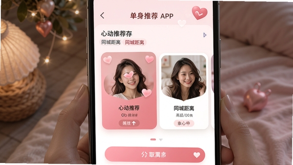 �������İ�APP�����Ƽ�ƥ����棬չʾ�Ķ��Ƽ���Ƭ��ͬ�Ǿ����ʶ����ɫϵ������Ʒ���罻�������ܽ�ͼ