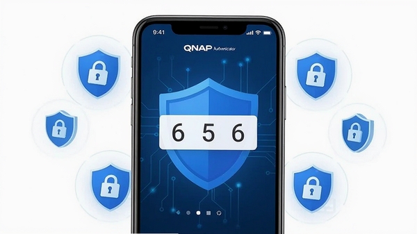 QNAP Authenticator�ֻ�Ӧ�ý���չʾ����Ļ������ʾ6λ��̬��֤�룬��Χ���ƶ��ƺ�����ͼ�꣬�������簲ȫ����������ɫ��Ϊ�Ƽ����Ͱ�ɫ������ִ����
