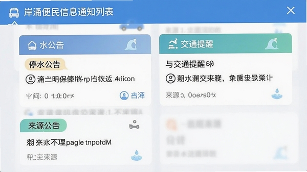 ��ӿ������Ϣ֪ͨ�б����棬չʾͣˮ�����뽻ͨ���ѿ�Ƭ��ÿ����Ϣ����ʱ���ǩ����Դ��ʶ