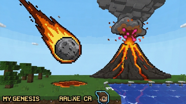 My Genesis自然灾害场景 陨石坠落 火山喷发 像素风格 创世模拟游戏