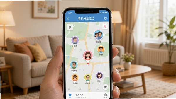 �ֻ���Ļ����ʾ�ֻ��ذ���λapp��ʵʱ��ͼ���棬��ͼ���ж����ɫͷ���Ǵ�����ͬ��ͥ��Աλ�ã��������Ѻã���������ܰ�ļ�ͥ����������ͻ����ȫ�ػ�����