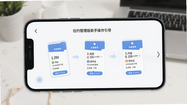 往约管理版新手操作引导界面,手机屏幕展示接单流程步骤,直观的教程图示,清新简洁的设计风格