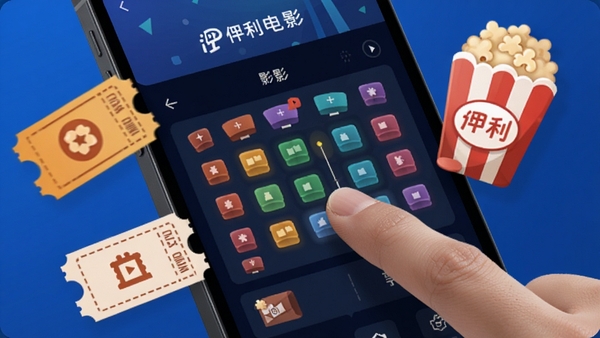 ������ӰAPP����ѡ��������д����ָ����ֻ���Ļ�ϵ�ӰԺ��λͼ����Χ���Ƶ�ӰƱ�ͱ��׻�ͼ�꣬���ֱ�ݹ�Ʊ����