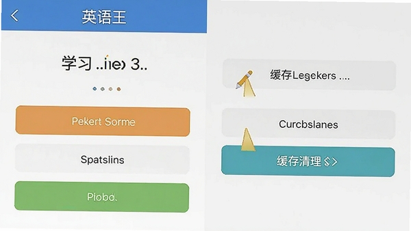 Ӣ����APP���ý����ͼ��չʾѧϰ�ȼ�ѡ���뻺������ѡ��ؼ��ʣ�Ӣ���������á�ѧϰ�ȼ�����������