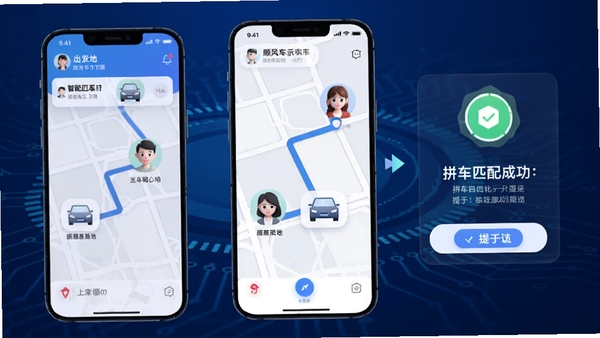 ˳�糵�򳵳���APP������ƥ���г̵Ķ�̬ʾ��ͼ��չʾ�����ص�Ŀ�ĵص�·�߹滮��˳·����ͷ���복��ͼ�꣬ƴ��ƥ��ɹ���ʾ����ɫ�Ƽ��б���
