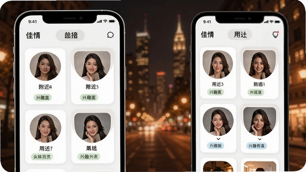 ����appͬ���罻����չʾ���ֻ���Ļ����ʾ�����û�ͷ��Ƭ����Ȥ��ǩ������Ϊ��ܰ�ĳ���ҹ������������ִ�