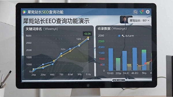 犀牛站长SEO查询功能演示,显示关键词排名曲线与收录数据