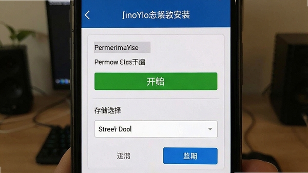 InnoYolo软件安装设置界面截图,展示权限开启与存储选择步骤,手机屏幕风格