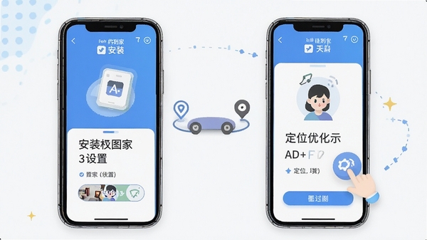 往约到家APP安装权限设置与定位优化示意图