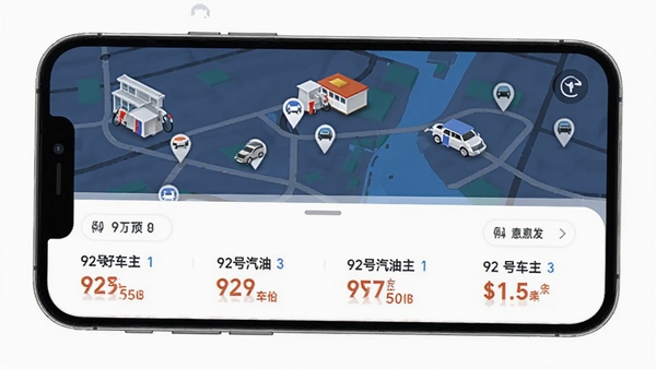 �쳵�ó���APP����վ�ȼ۽��棬�ֻ���Ļ��ʾ��ͼ��ע�������վͼ�꣬�·��б�չʾ����վ92�����ͼ۸����Żݽ�������˵ıȼ�UI���
