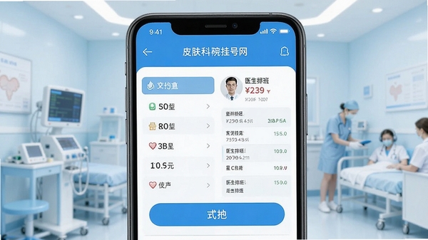 Ƥ����ҽԺ�Һ���APP����չʾ���ֻ���Ļ����ʾ�����б���ҽ���Ű���Ϣ������Ϊ�ɾ���ҽ������ɫ����ͻ�����߹ҺŹ��ܵı����