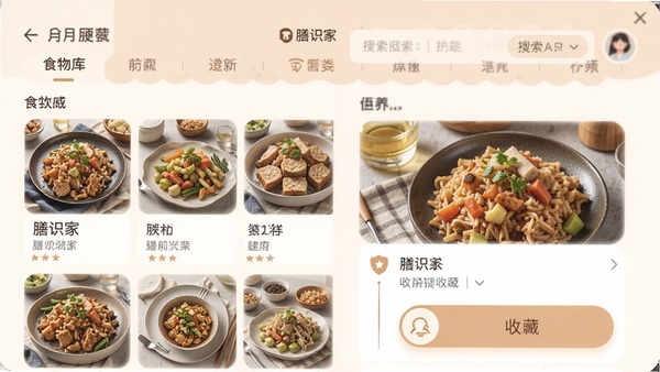 ��ʶ��APPʳ�����棬չʾ����������ʳ���б����������û������ղ�ĳ����Ʒ��������ɫ��ͣ�ͻ����ݲ�������