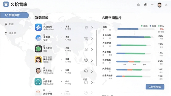��ʰ�ܼ�Ӧ�ù������棬չʾ�Ѱ�װӦ���б���ռ�ÿռ����У�֧������ж�ز���