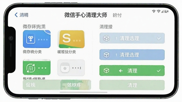 手心清理大师微信专清功能界面,展示微信缓存分类和清理选项,手机屏幕截图风格