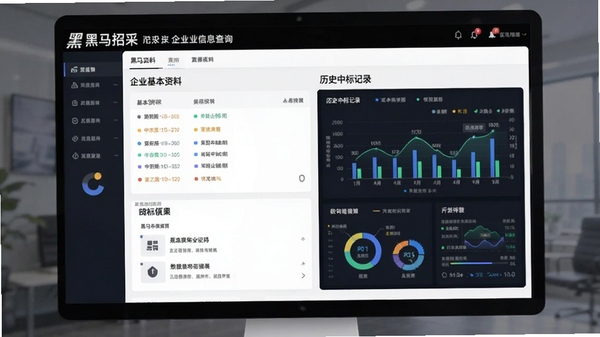 黑马招采企业信息查询界面,展示企业基本资料与历史中标记录,数据可视化图表