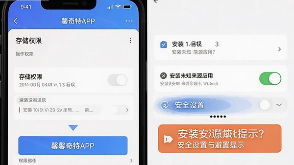 ܰ����APP���ֻ��ϵİ�װȨ�����ý��棬չʾ�洢Ȩ���밲װδ֪��ԴӦ�õĿ��أ�����������ע�������裬ͻ����ȫ������ܿ���ʾ