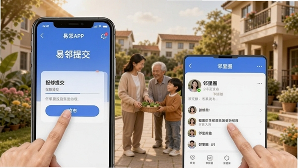 ����APP���ֻ��ϵĲ��������ͼ��չʾ�����ύ������Ȧ����ҳ�棬��ָ�����Ļʾ�⣬����Ϊ��ܰ��������