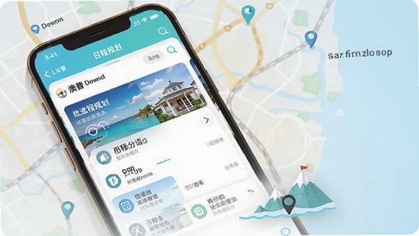 ��������APP�����г̹滮���棬�ֻ���Ļ��ʾĿ�ĵ��Ƽ����ճ̰��ţ������Ǽ�Լ�����е�ͼԪ�أ�ɫ����������