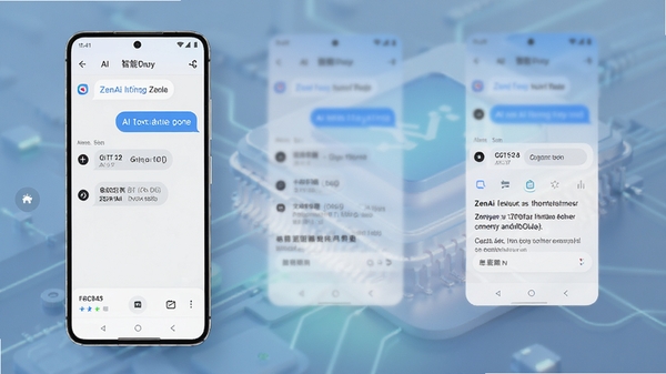 ZenAi智能助手安卓手机应用界面展示,简洁清新的浅色主题,手机屏幕中显示AI对话与文本整理功能,背景为柔和渐变科技风格,高清UI设计效果图