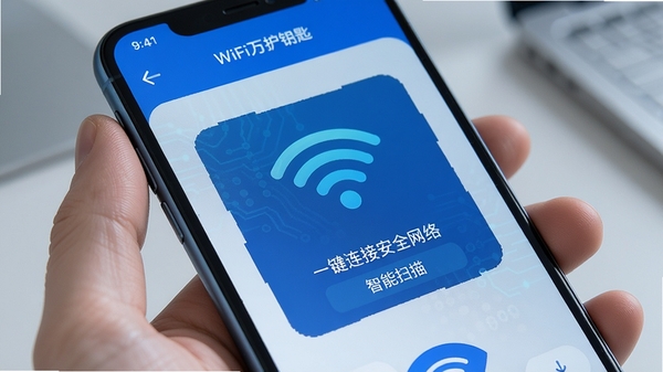 WiFi��Կ�׽���չʾ����ɨ���ܱ��ȵ㣬һ�����Ӱ�ȫ���磬�Ƽ�����ɫ�����ֻ���Ļ��д