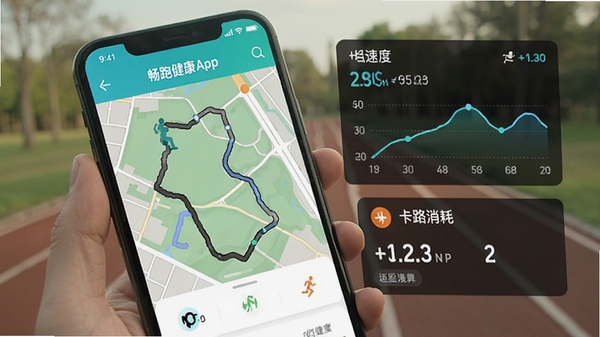 ���ܽ���APP�˶�����ͳ�ƽ��棬�ֻ���Ļչʾ�ܲ��켣��ͼ����������ͼ�Ϳ�·���������ݣ������˶����