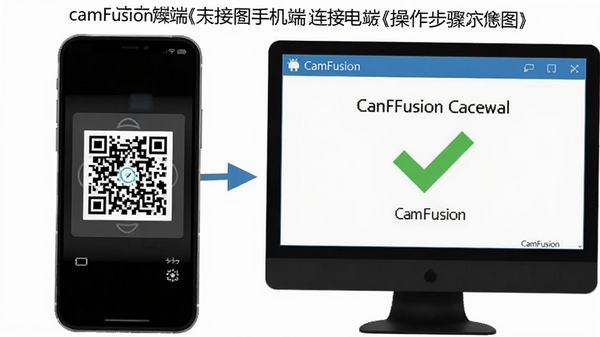 CamFusion��׿�ֻ������ӵ��Զ˵Ĳ�������ʾ��ͼ���ֻ���Ļ��ʾɨ����棬������Ļ��ʾ���ӳɹ�����ɫ�Թ�����������CamFusion�����ɼ�