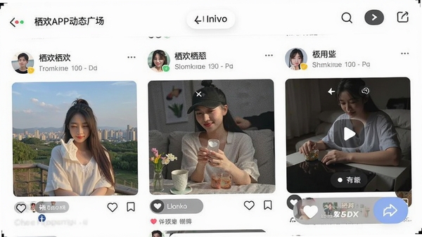 �ܻ�APP��̬�㳡ҳ�棬չʾ�û�������ͼ�������Ƶ��������������ˬ��������ť��Ŀ