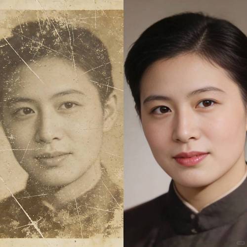 旧照高清修复-老照片一键变清晰 对比展示修复前后脸部细节变化效果图