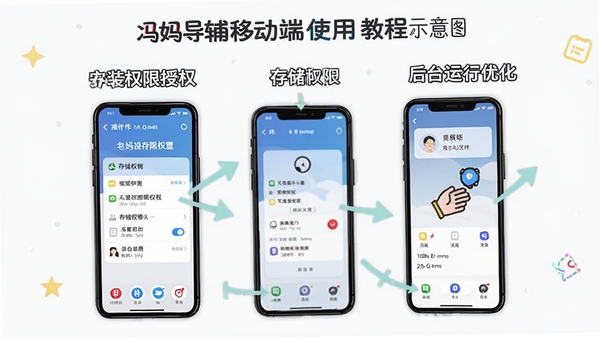 ���赼���ƶ���ʹ�ý̳�ʾ��ͼ��չʾ�ֻ���װȨ�����á��洢Ȩ����Ȩ����̨�����Ż��Ȳ������裬�����ֻ���Ļ��ͼ�ͼ�ͷ��ע����������Ľ̷̳��