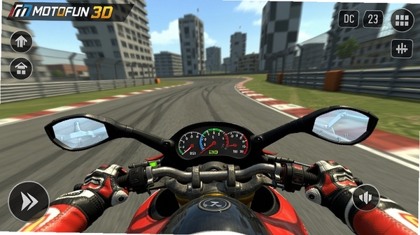 MotoFUN 3DĦ�г���ʻģ����Ϸ���棬��һ�˳��ӽ������ڳ���������������бѹ�䣬�Ǳ��������ɼ�������дʵ����ֻ���Ϸ��ͼ