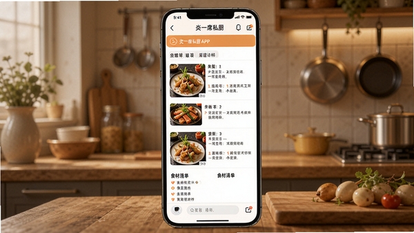 ��һϯ˽��APP�ڲ�������ҳ��ͼ��չʾͼ�Ĳ�����ʳ���嵥���ֻ���Ļ���棬��ܰ������������