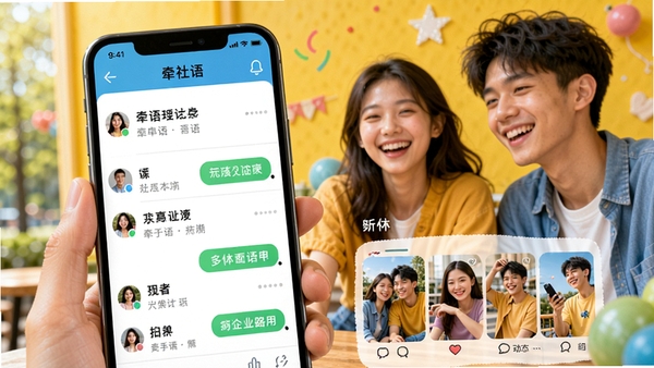ǣ���罻Ӧ�ý���չʾ���ֻ���Ļ�г������������б��붯̬�㳡����������ʹ��ǣ����콻���������������ã�ͻ���罻������Χ