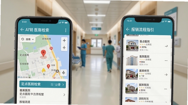 ҽ��ͨAPP���ܽ����ͼ��չʾ����ҽԺ�����ͱ�������ָ��ҳ�棬�ֻ���Ļ����ʾ��ͼ��λ��ҽԺ�б�������Ϊģ����ҽԺ���ȳ�����ͻ��ʵ�ù�������
