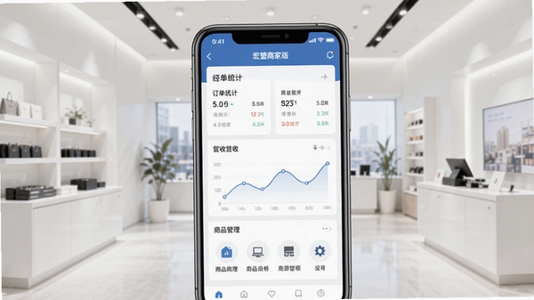 �����̼Ұ�APP��ҳ����չʾ���ֻ���Ļ�г��ֵ��̾�Ӫ���ݿ��壬��������ͳ�ơ�Ӫ�����ߡ���Ʒ������ڣ�����Ϊ����������ִ����̳�����������רҵ����ͻ���ƶ��˹��������