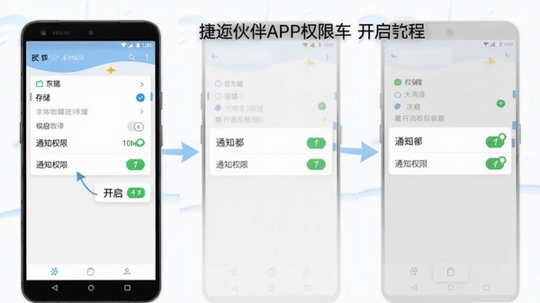 ��;���APPȨ������ʾ��ͼ��չʾ��׿�ֻ�Ȩ�޹��������д洢��֪ͨȨ�޵Ŀ������裬���̷̳��