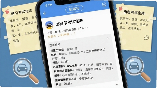 ���⳵���Ա���app������ҳ�棬�ֻ�չʾ��Ŀ����ϸ�������֣���Χ��ѧϰ�ʼǺͷŴ�ͼ�꣬��������׶�