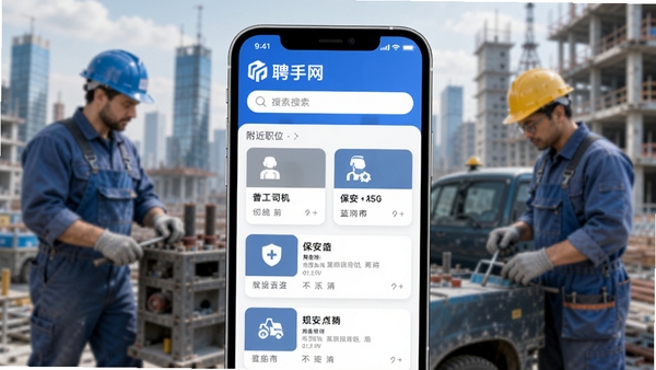 Ƹ����APP������չʾͼ���ֻ���Ļ����ʾ����ְλ�б��������չ���˾���������ȸ�λ��Ƭ������Ϊ�������칤�������������������ͻ����Ƹ������Logo��������