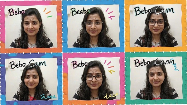 Bebo Cam����ƴͼģ��չʾ��������Ƭ��ϳɾŹ��񲼾֣����в�ɫ�߿�����д����װ��