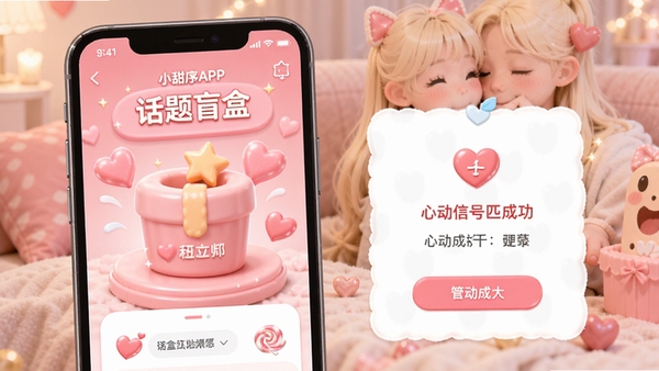 С����APP�����淨���棬չʾ����ä�п����������Ķ��ź�ƥ��ɹ���ʾ���ֻ�UI��Ʒ���ǹ�ɫϵ����ܰ�������罻����